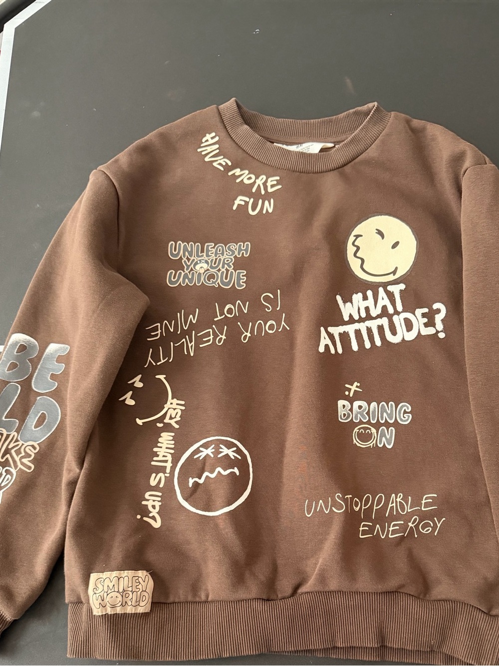 Boys Brown Graphic Crewneck Sweatshirt
